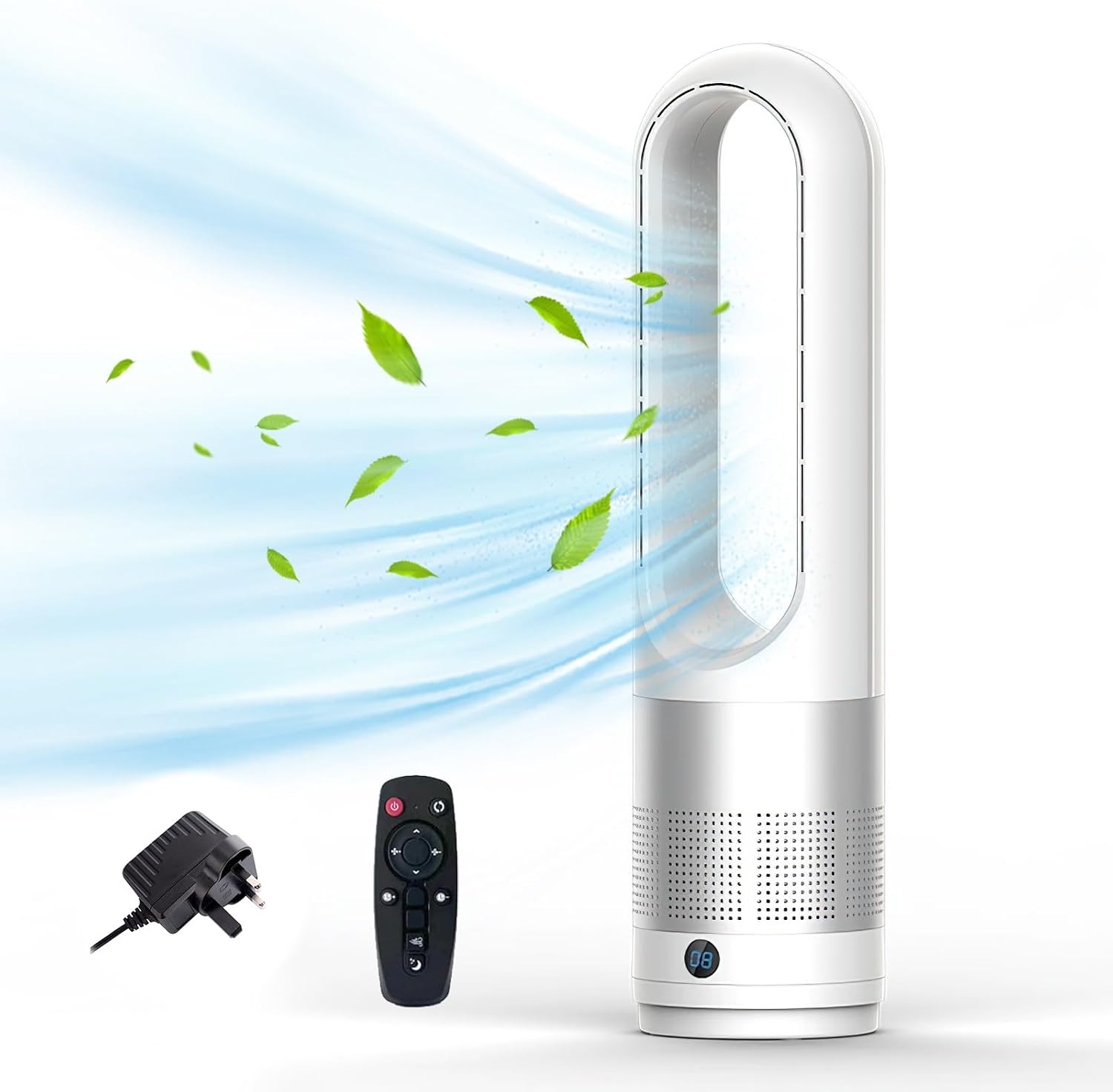 Bladeless Tower Fan with Air Purifier, 2 in1 Tower Fans with Remote Control, 8H Time, 90ยฐ Oscillation, Timer, Super Quiet Air Cooler for Home and Office (Silver)