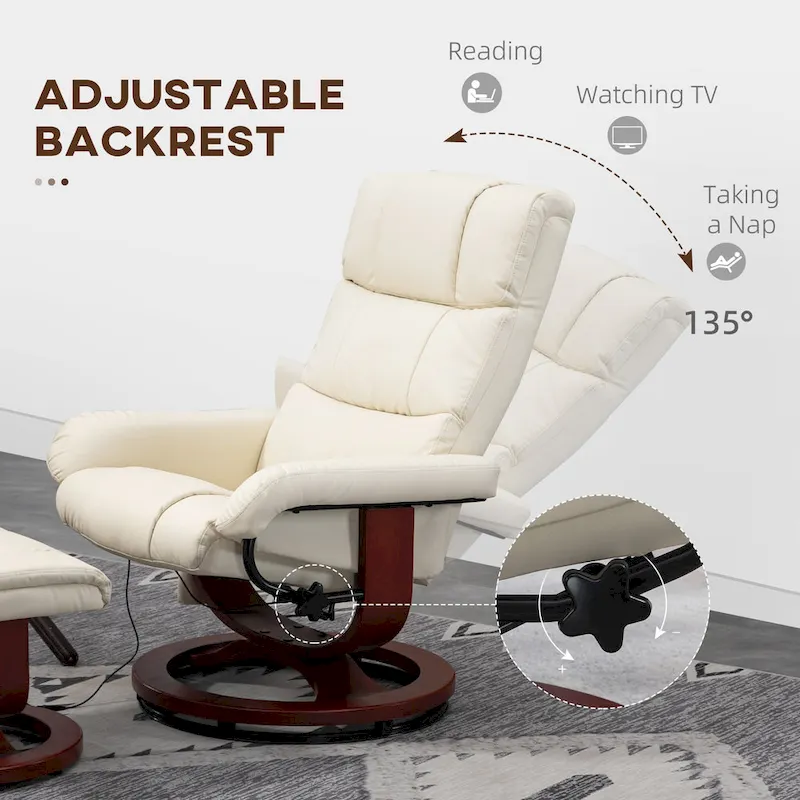 HOMCOM Recliner Chair with Ottoman, Electric Faux Leather Recliner