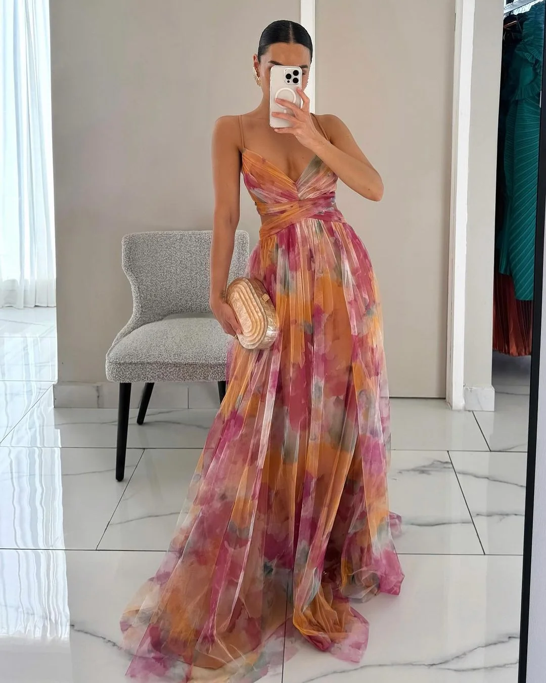 Womena??s Floral Maxi Dress Lightweight V-Neck Spaghetti Strap Style