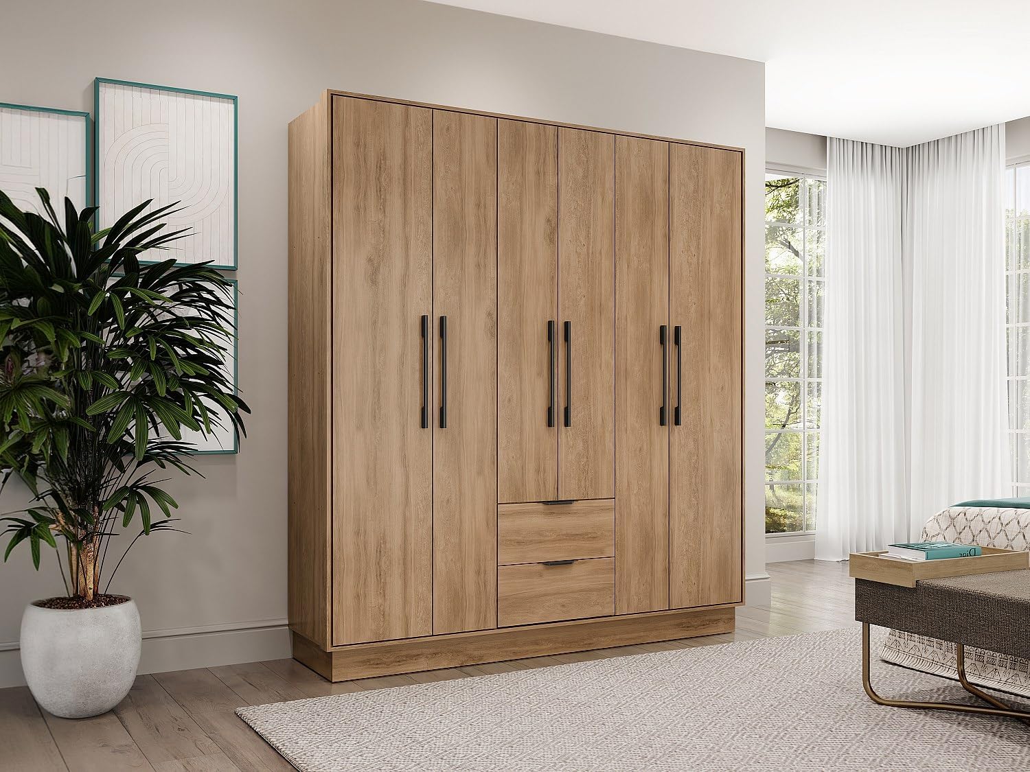 Vente-unique-Armadio 6 ante e 2 cassetti L162 cm le - FEOVA