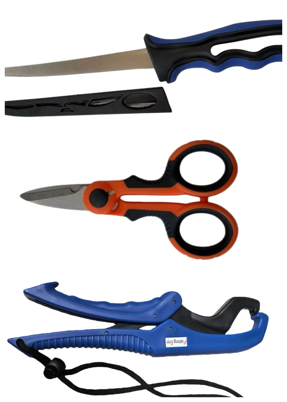 MASTERPRO Fishing Tool Set �?Fillet Knife, Fish Lip Gripper, PE Scissors + Cleaning Rag