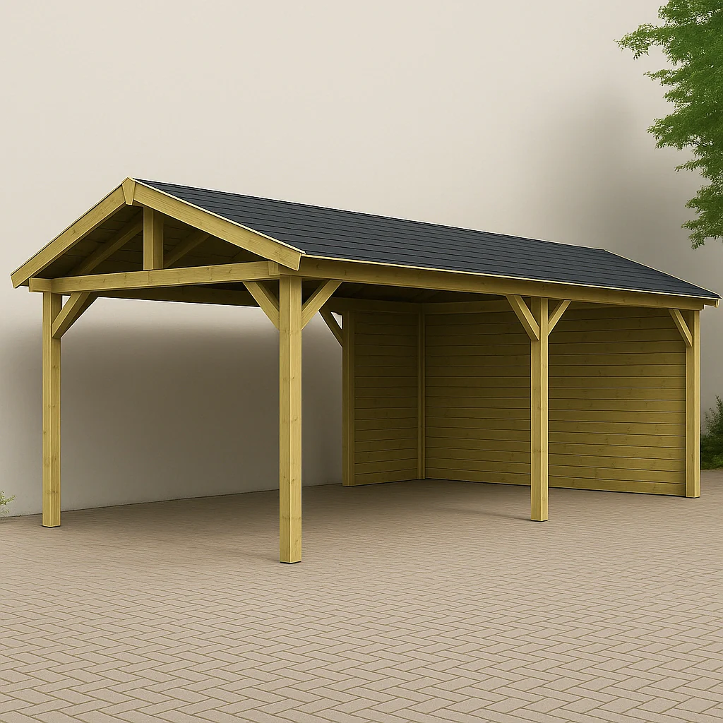 Udendrs havecarport, naturtr, udendrs, 600x300x270 cm