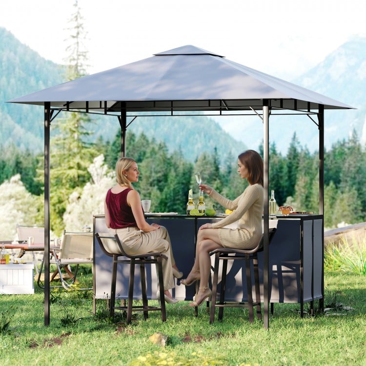 3 részes teraszbár szett 8 x 8 lábas kétszintes grill pavilon 2 bárszékkel