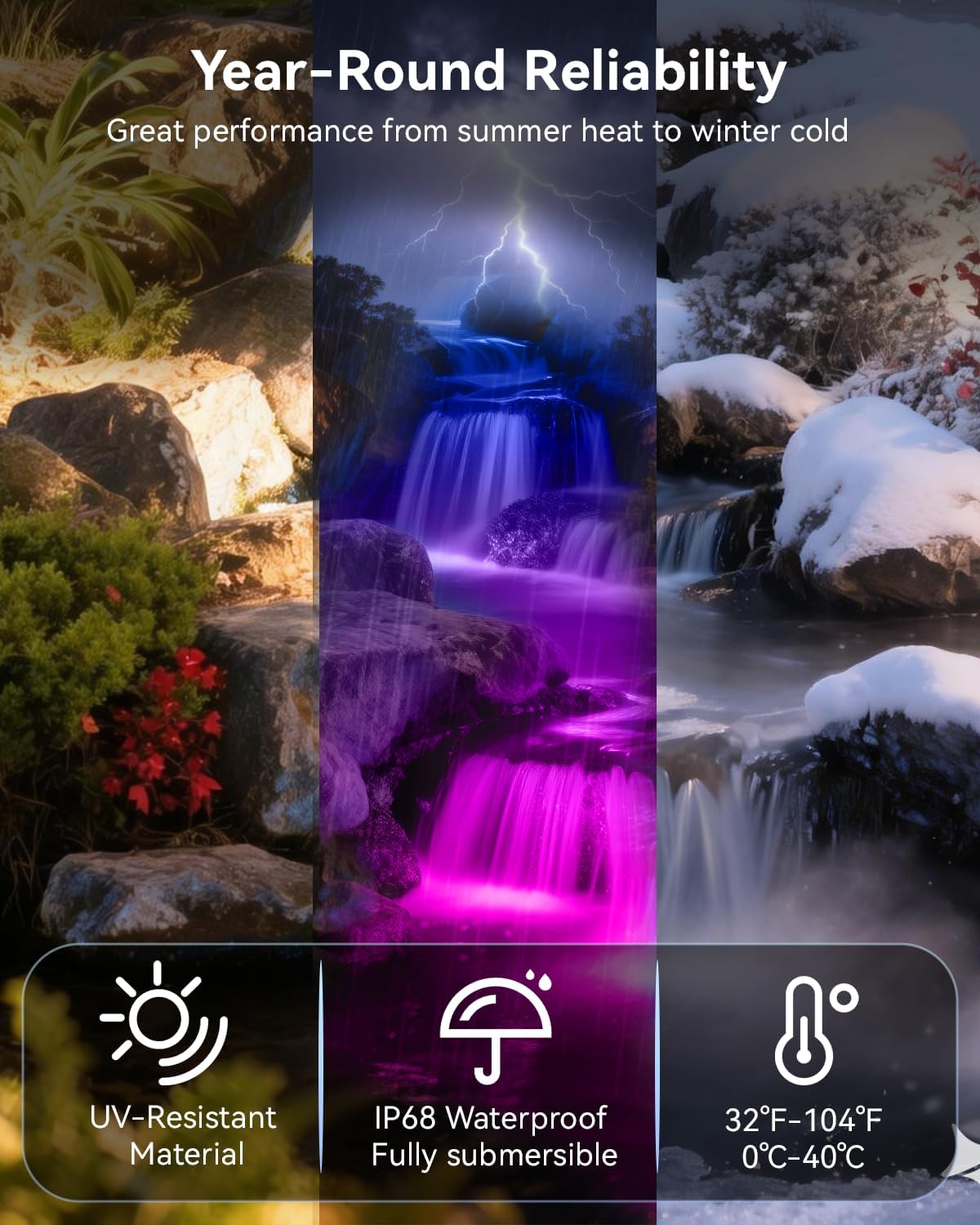 All-in-One Eclairage Bassin LED Acier Inoxydable SS316, RGB Lampe de Bassin Extensible avec Câble de 15,5M, Spot Bassin IP68 pour Bassin, Cascade, Ruisseau, Étang à Poissons, Fontaine, 4er-Pack
