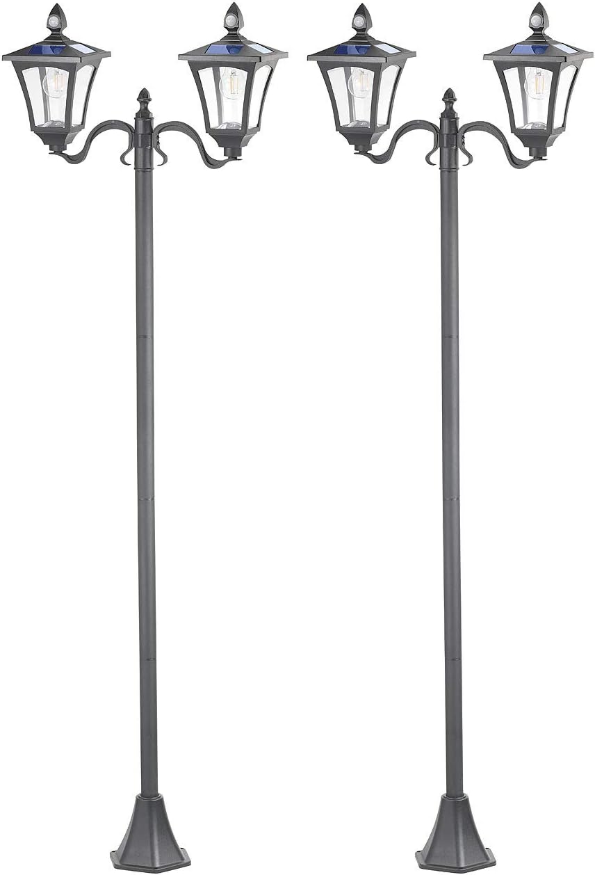 Royal Gardineer Laterne Solar: 2er-Set Solar-LED-Gartenlaternen, 2 flammig, PIR-Sensor, 600 Lumen (Gartenlaterne mit Bewegungsmelder, LED Laterne mit Bewegungsmelder, Parkplatz)