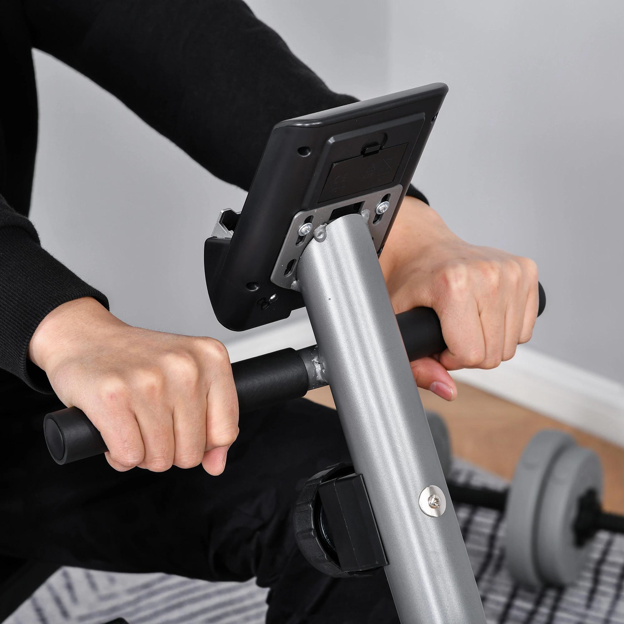 HOMCOM hometrainer fietstrainer vliegwiel hometrainer met 8 niveaus verstelbare magnetische weerstand verstelbare lengte magnetische weerstand wielen metaal ABS grijs + zilver 136 l x 62,5 b x 38 h cm