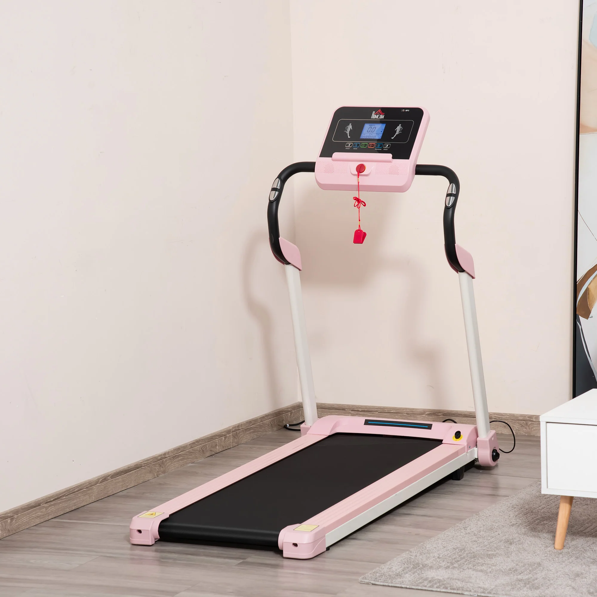 HOMCOM loopband opvouwbaar elektrisch 400 W 1-12 km/u 1.5HP mobiele telefoon houder roze