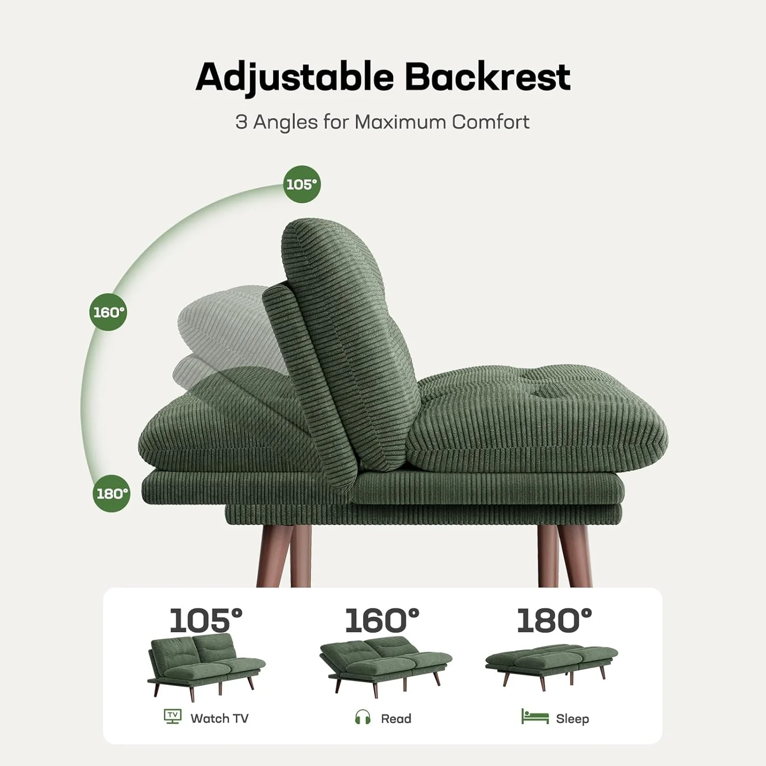 Futon Sofa Bed Futon Sofa with Adjustable Back and Armrests Converts to Small Sleeper Sofa Bed