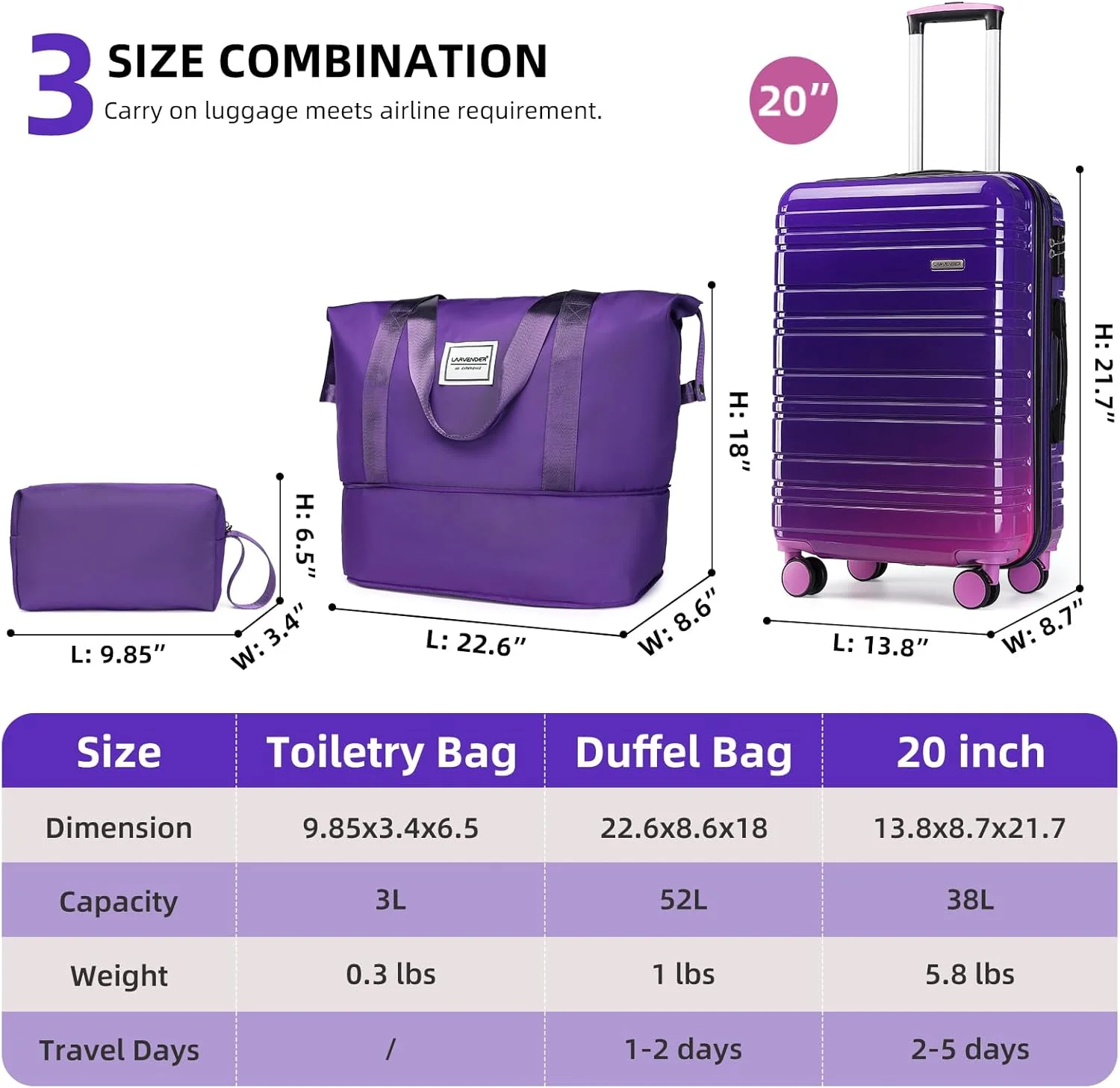 6-piece luggage set, expandable hardshell suitcase set with spinner wheels, lightweight rolling luggage set