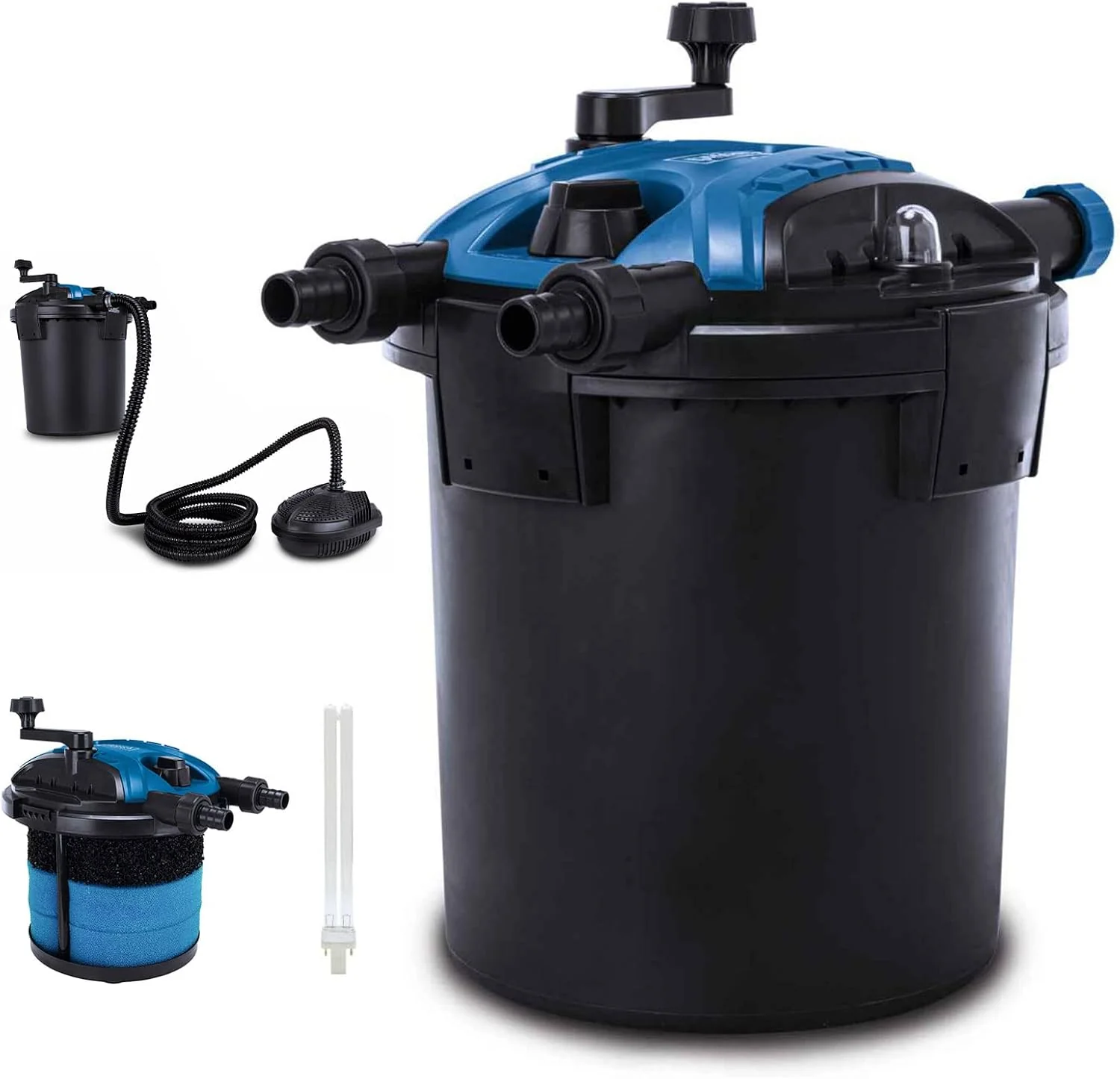 Scheppach Teichdruckfilter Komplettset PFS8000 | für Teiche bis 8000 Liter | Fördermenge 4000 L/h | 11 W UV-C Klärer mit Spin Clean | int. Schmutzanzeige | 9,5L Tank | Teichfilter Druckteichfilter