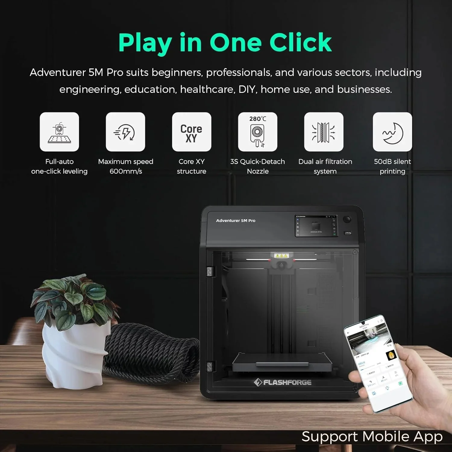 Adventurer 5M 3D printer with fully automatic leveling