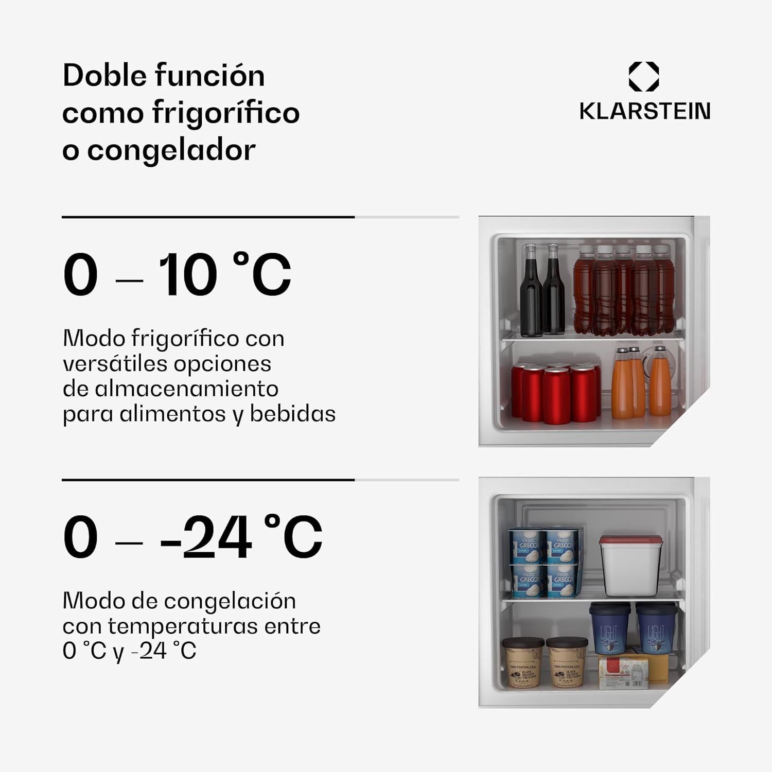 KLARSTEIN Irene Mini Nevera, 31L Nevera/Congelador Compacto Con Temperatura Ajustable -24°C A 10°C, Eficiente Energéticamente, Silencioso 38 Db Para Dormitorios & Espacios Pequeños