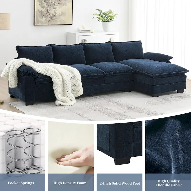 Modern 5-Seat L-Shaped Cloud Sleeper Sofa Couch with Chaise Lounge with Double Seat Cushions