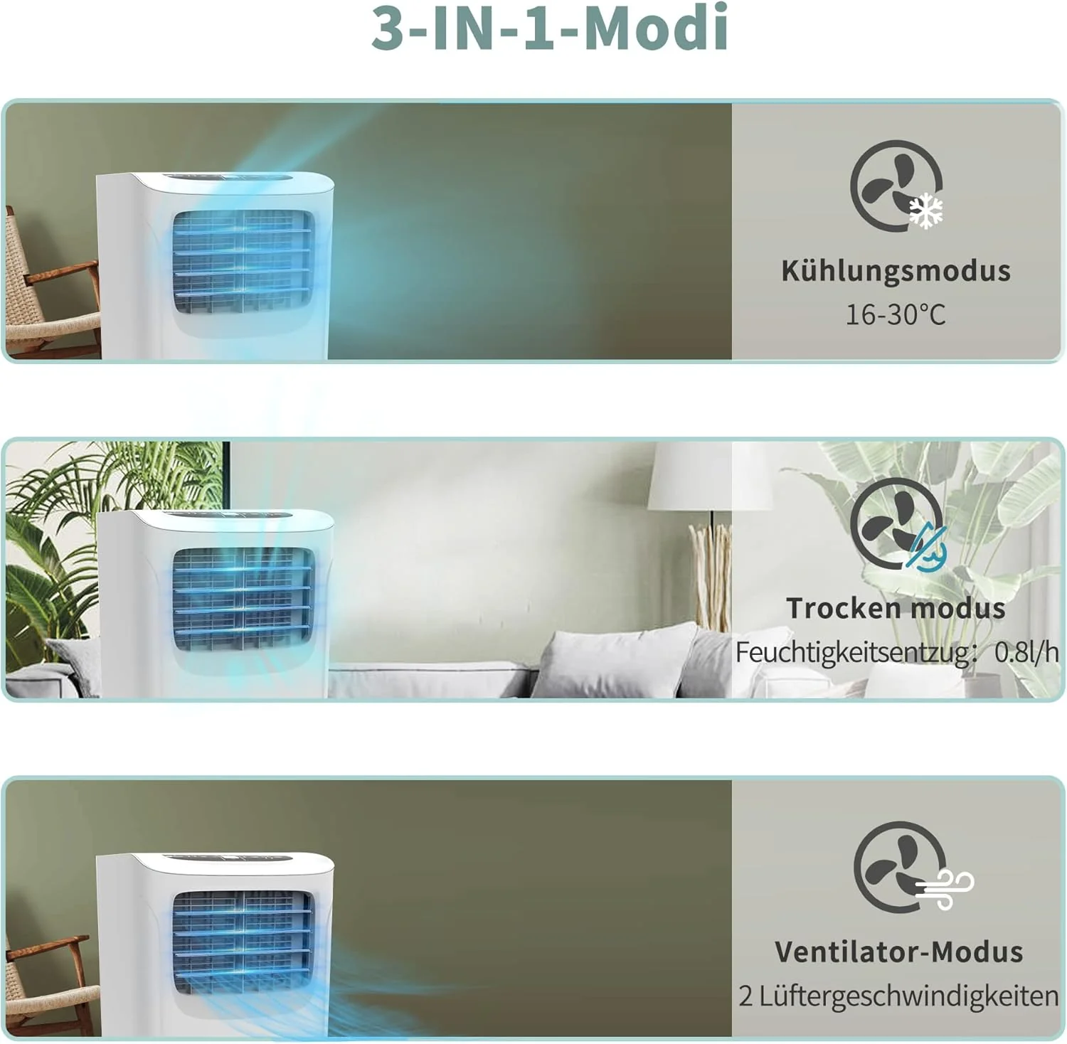 SHINCO Mobile Klimaanlage mit Abluftschlauch, 9000BTU, 2,6 kW, Kühlen&Ventilieren&Entfeuchten, Mobiles Klimagert mit Schlafmodus, Raumgre bis 22㎡, 24-Stunden-Timer