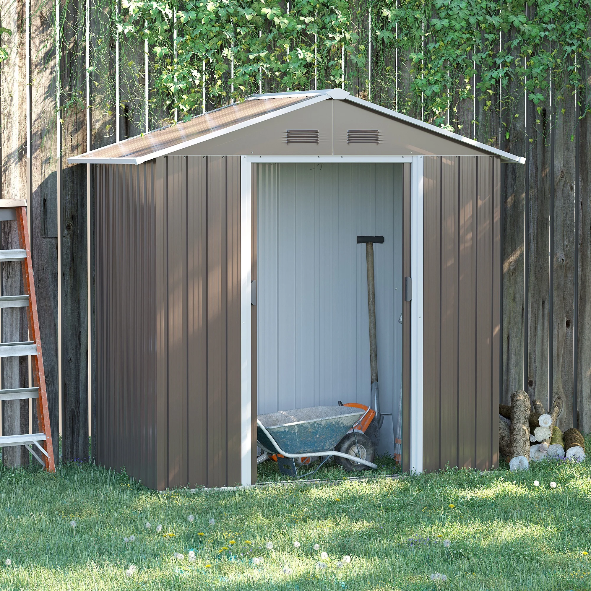 2025 Outsunny Metaal Tuinhuis 6.5x3.5ft voor Tuin- en Buitenopslag, Grijs