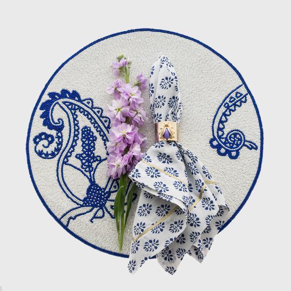 Printed Leaf Dinner Napkins, Cobalt, Set of 2