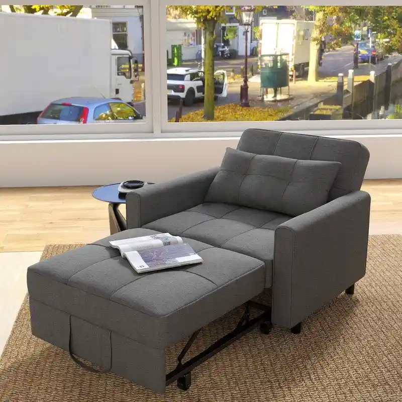 3-in-1 Pull-Out Sofa Bed Sleeper Chair , Convertible Adjustable Foldable Upholstered Lounge Couch