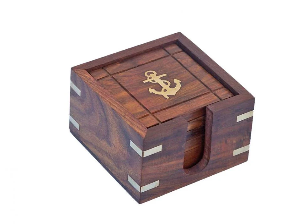 Wooden Anchor Coaster Set