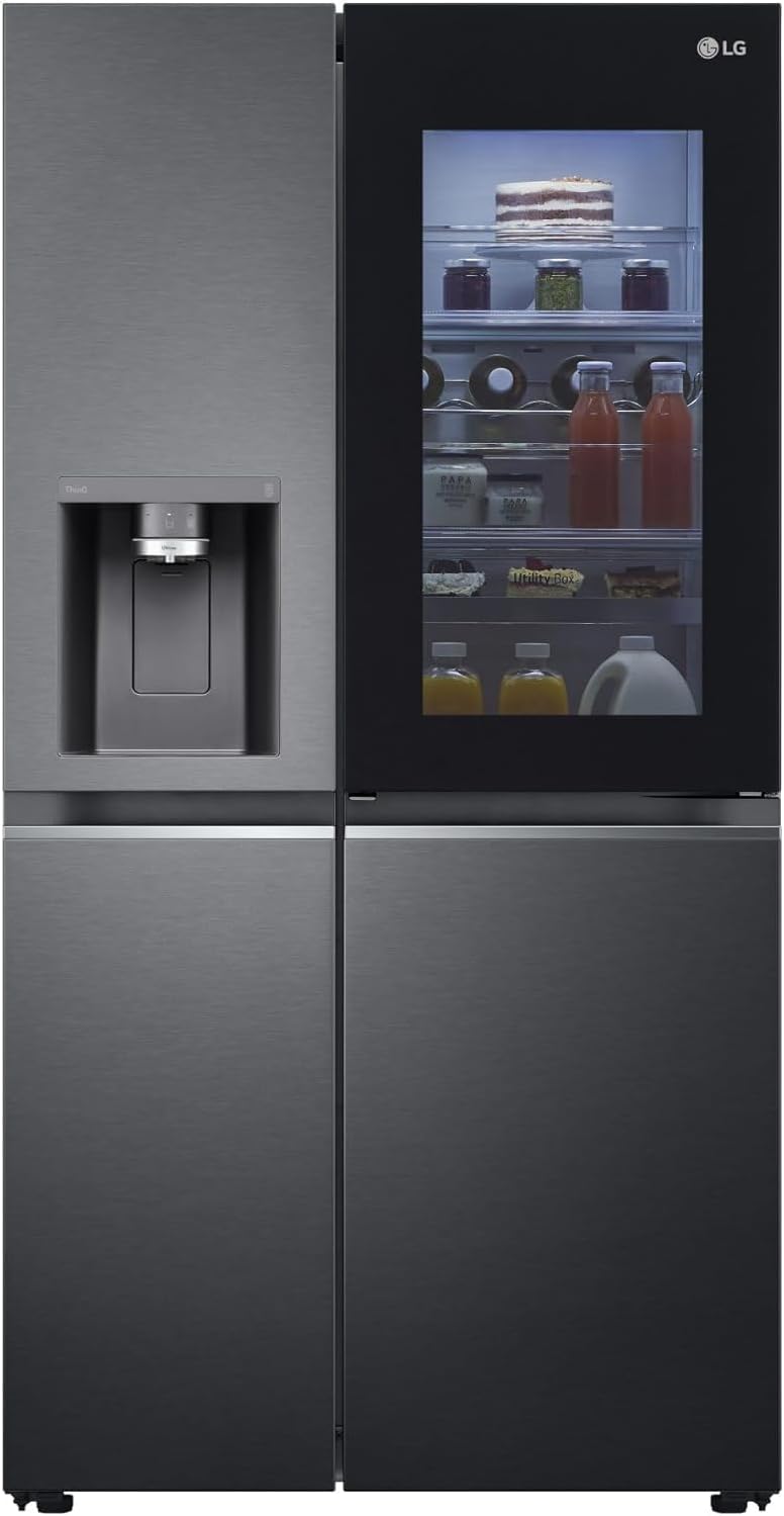 LG GSXV91MCAE Amerikanischer Kühlschrank Side by Side InstaView Total No Frost mit Gefrierfach, 635 l, Nano-UV-Eis-Spender, Türkühlung, Linear Cooling, Smart Kühlschrank mit WLAN und Gefrierschrank