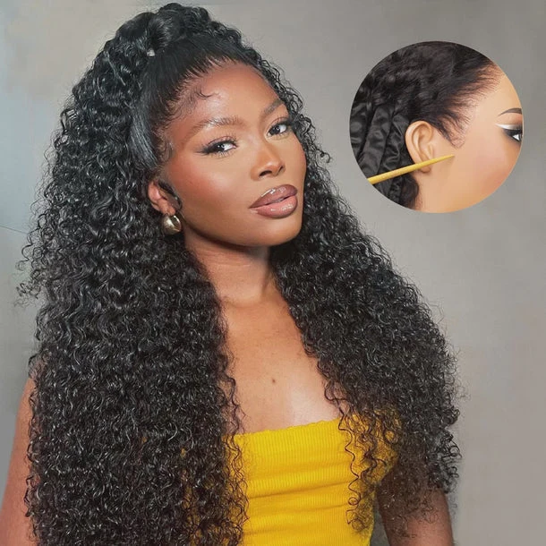 Pre All Everything Pre Bleached  Pre Cut With Magic Tape HD Lace Curly Glueless Human Hair Wigs USA 24 Hours Shipped