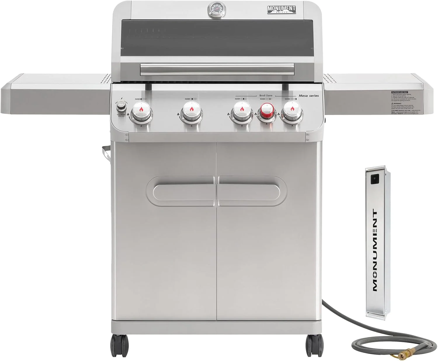 Monument Grills 4+1 Burner Natural Gas Grill with Natural Gas Hose, 50,000 BTU Stainless