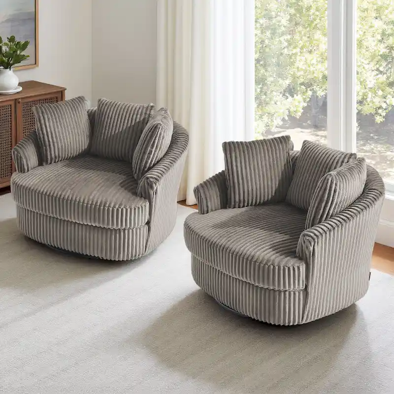 DREAMSIDEA 2 Set Recessed Arm Slipcovered Swivel Barrel Chair