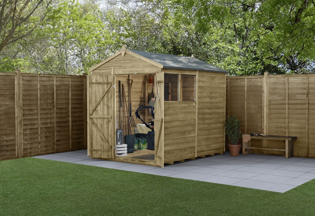 Forest Garden Overlap Pressure Treated 4Life Double Door Apex Shed – 8′ x 6′