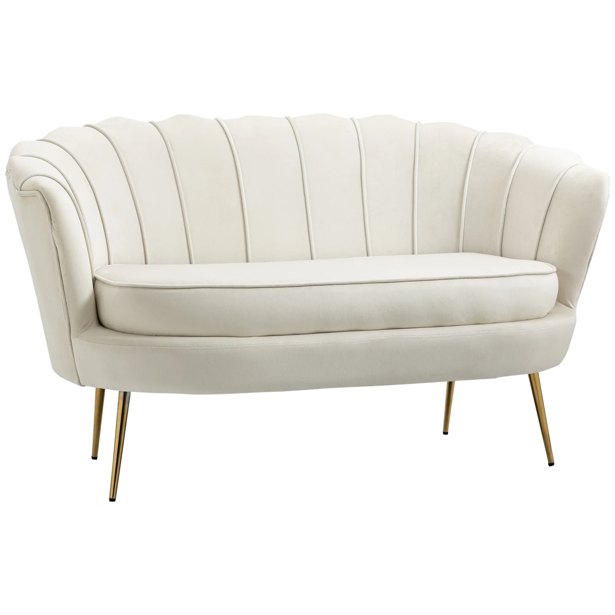 HOMCOM Vintage 2-zitsbank, bank, gestoffeerd meubilair, fluweeloptiek, tot 150 kg, Crème/Goud