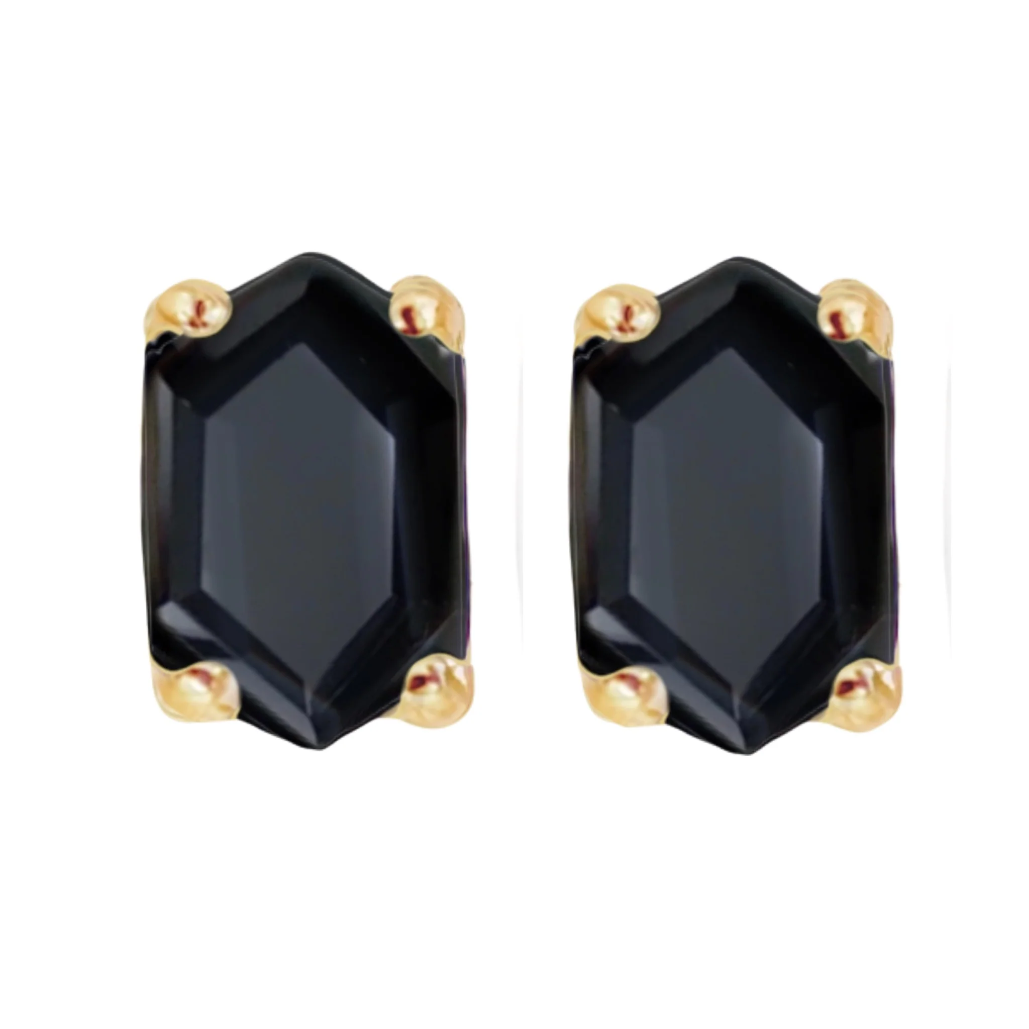 Laihas Hex Crystal Gold Onyx Stud Earrings