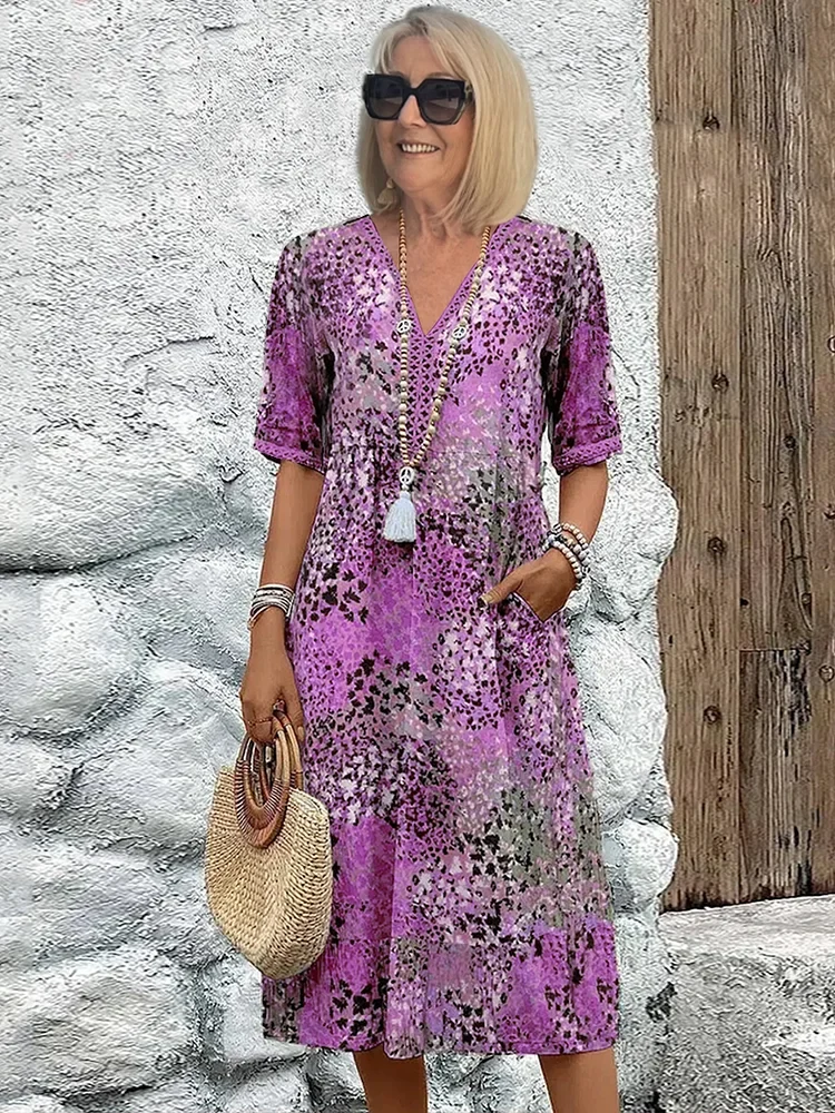 Women��s Vibrant Midi Dress Flowy Design with Pockets