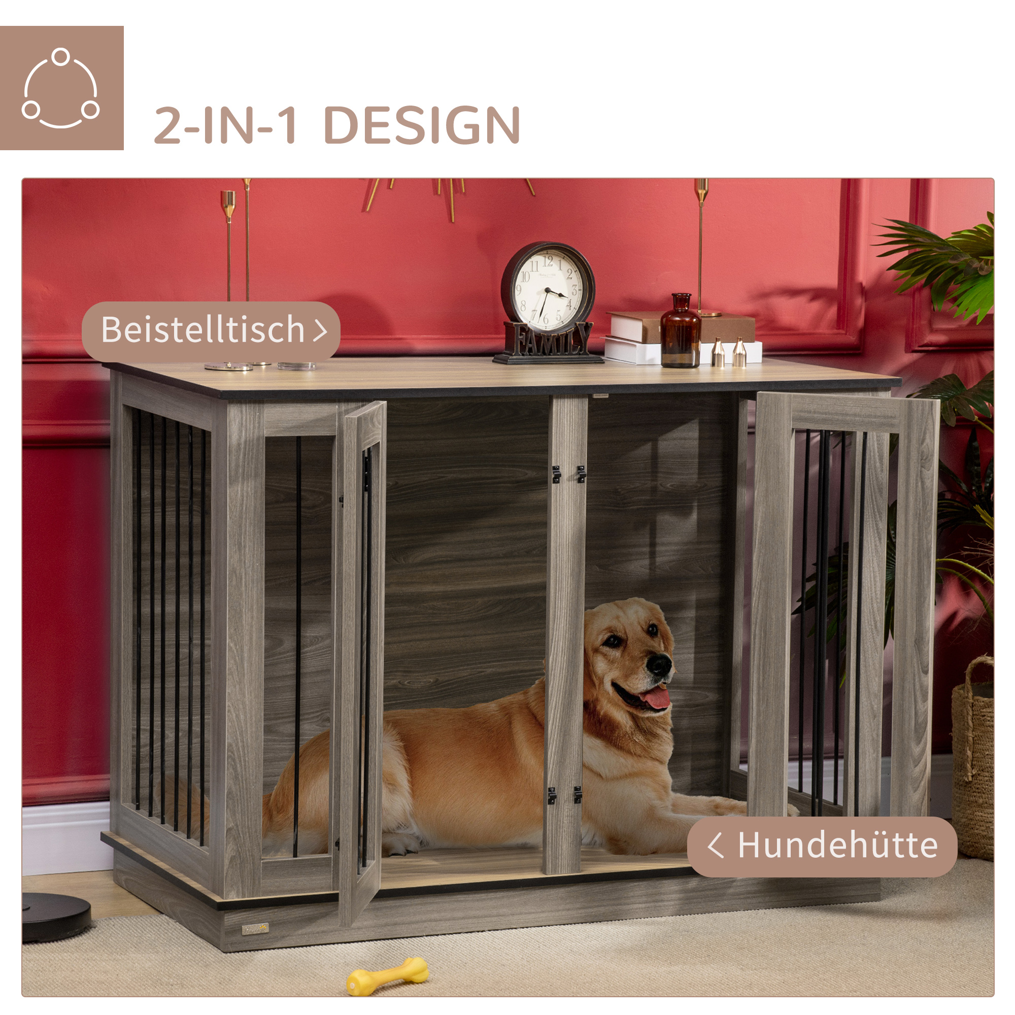 PawHut hondenkooi 2-in-1 ontwerp incl. uitneembare tussenwand