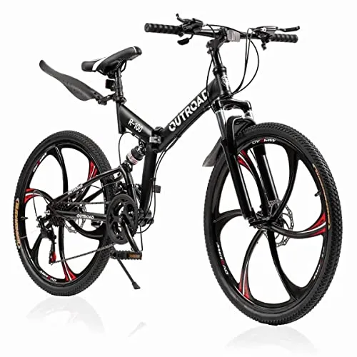 Outroad Folding Mountain Bike 26 Inch for Adult, 21-Speed Dual Suspension MTB Foldable Bicycle