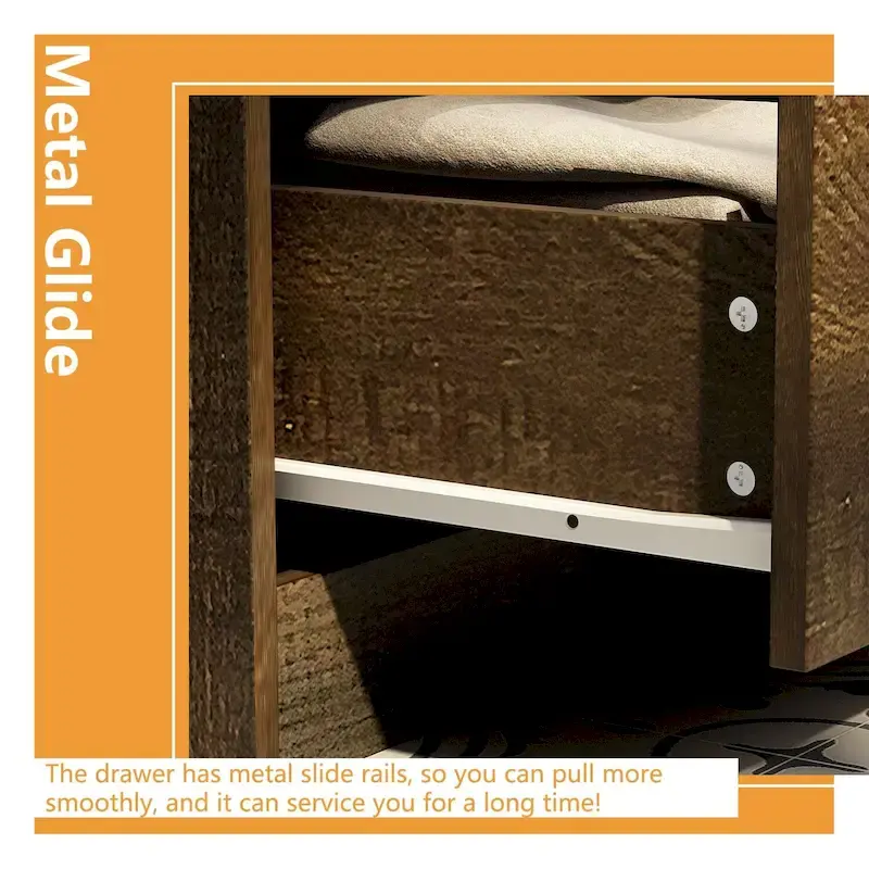 Closet Cabinet Wardrobe Armoire with Drawers, Hanging Rod Brown