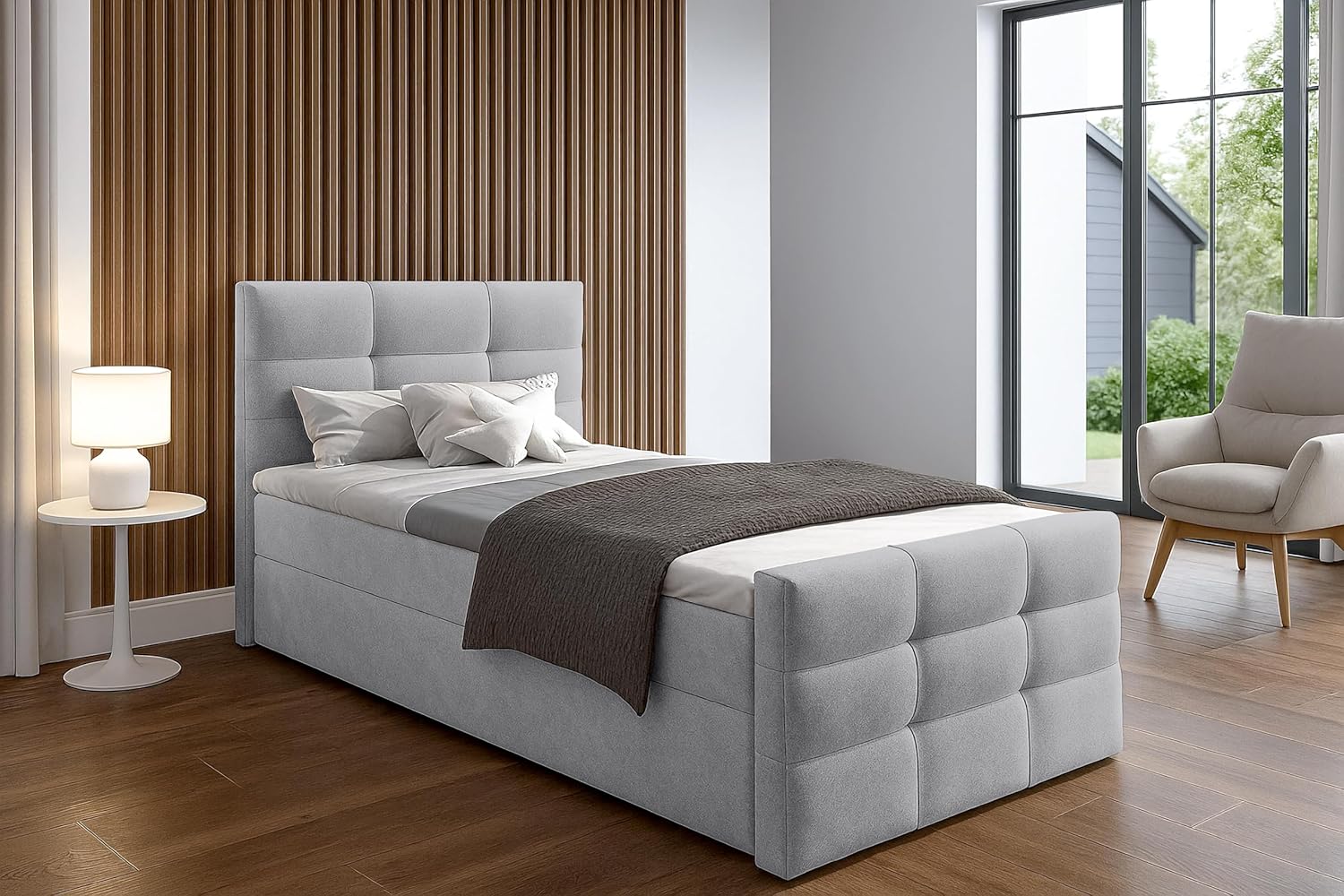 Bett mit Bettkasten 100x200 cm Argentaro graues Boxspringbett