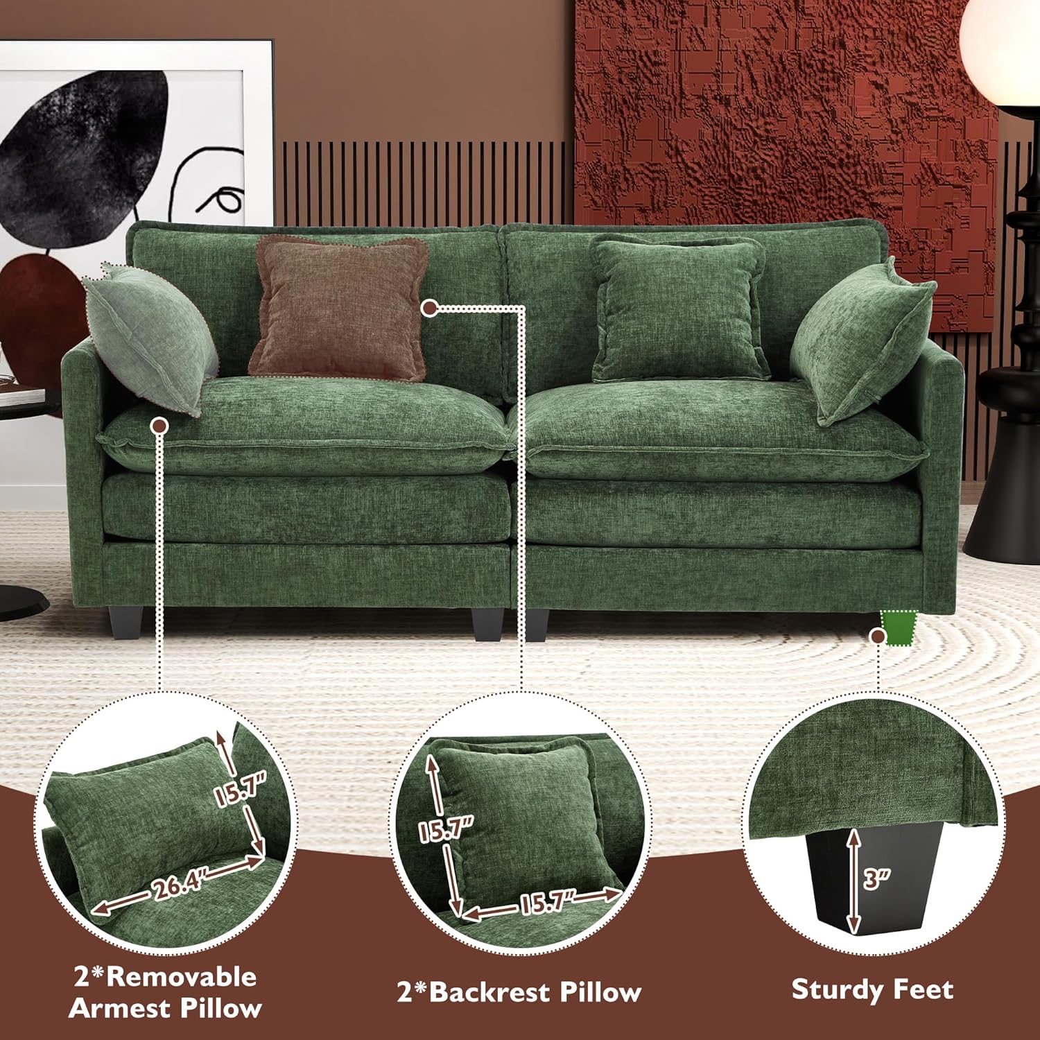 111.4 Inch L-Shaped Modern Sofa Modular Cloud Sofa Ottoman 4-Seater Chenille Deep Seat Sofa
