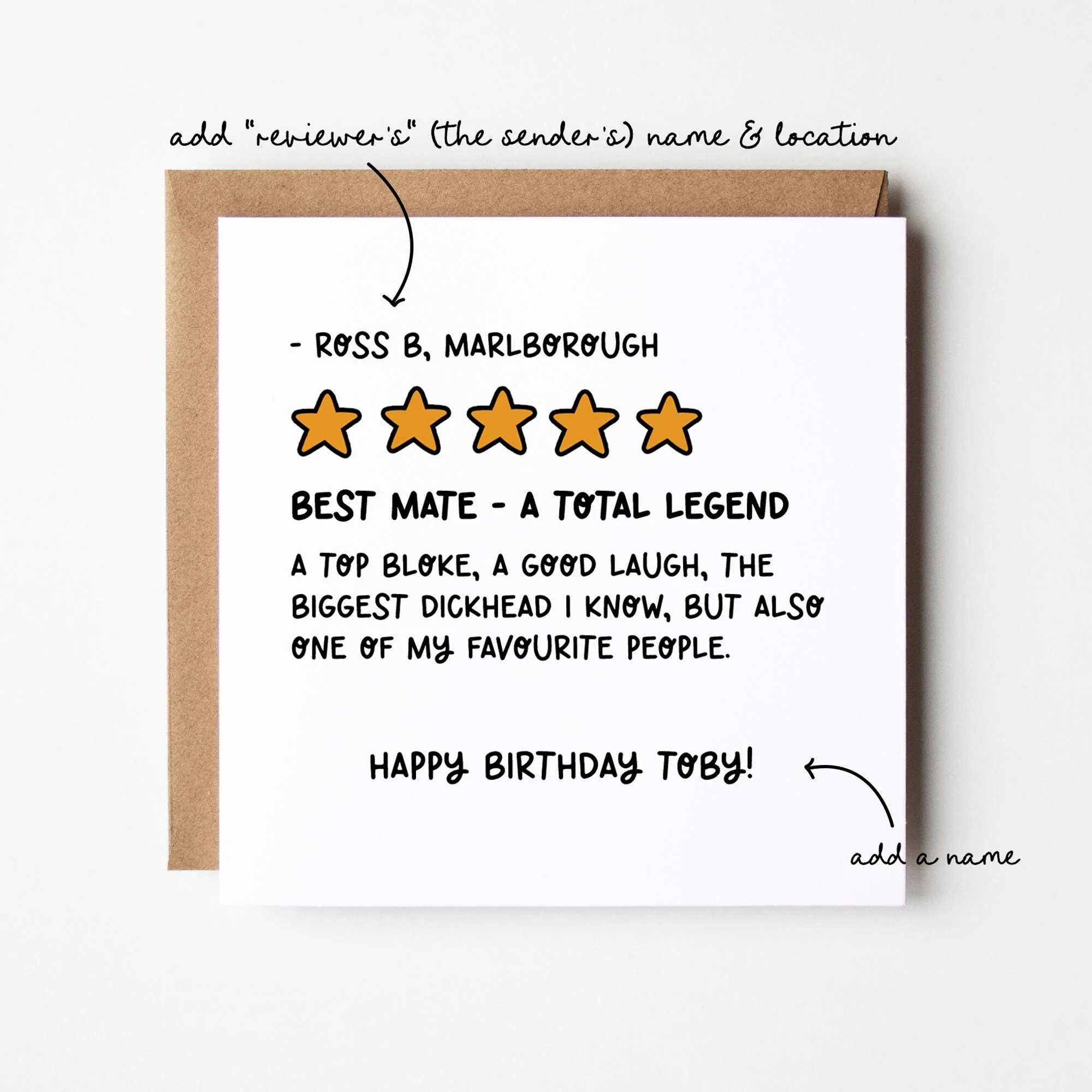Funny Best Mate Card, Personalised Birthday Card with Kraft Envelope
