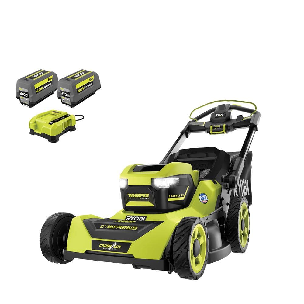 Ryobi 40V HP Szénkefementes 21 hüvelykes Önjáró Összkerékhajtású Fűnyíró – Whisper Sorozat – Tartalmaz (2) 6.0Ah Akkumulátort és Töltőt
