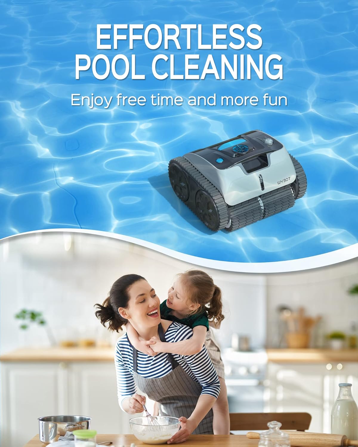 WYBOT Robot de Piscine sans Fil pour 110mins, Nettoyage Automatique du Sol, Ligne d'eau et des Murs, avec Planification D'itinéraire, Charge Rapide, pour Piscines Hors Sol ou Enterrées Jusqu'à 120 ㎡