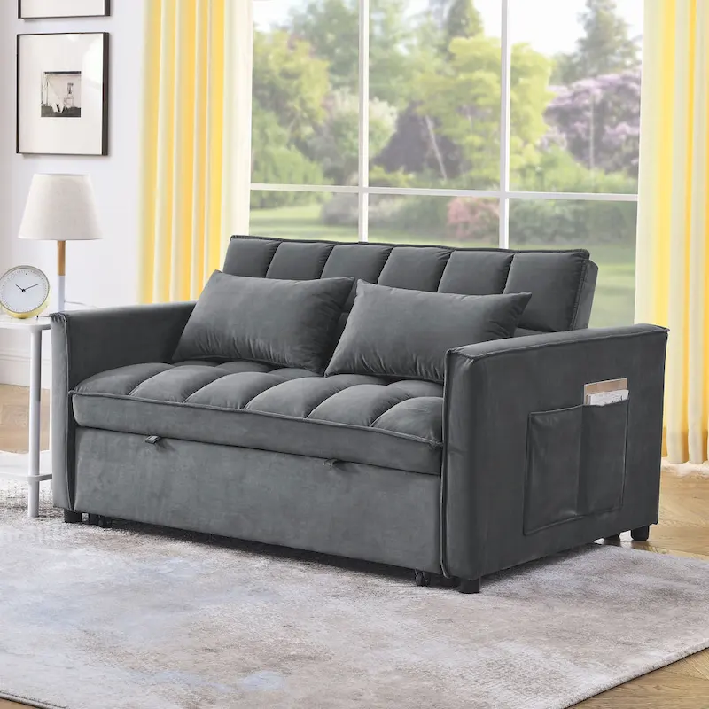 Modern Convertible Futon Sofa Bed,Adjustable Backrest,Armrest Holders