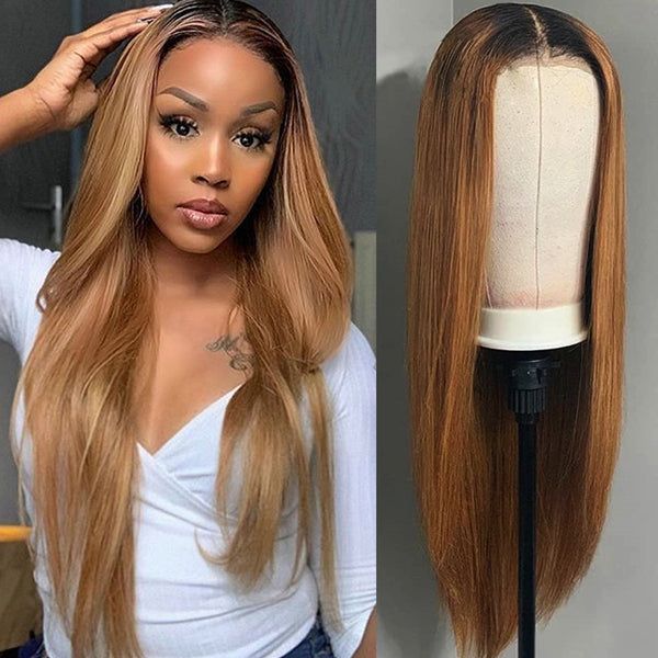 1B/30 Ombre Color Silky Straight Brazilian Virgin Hair Glueless Lace Front Wigs