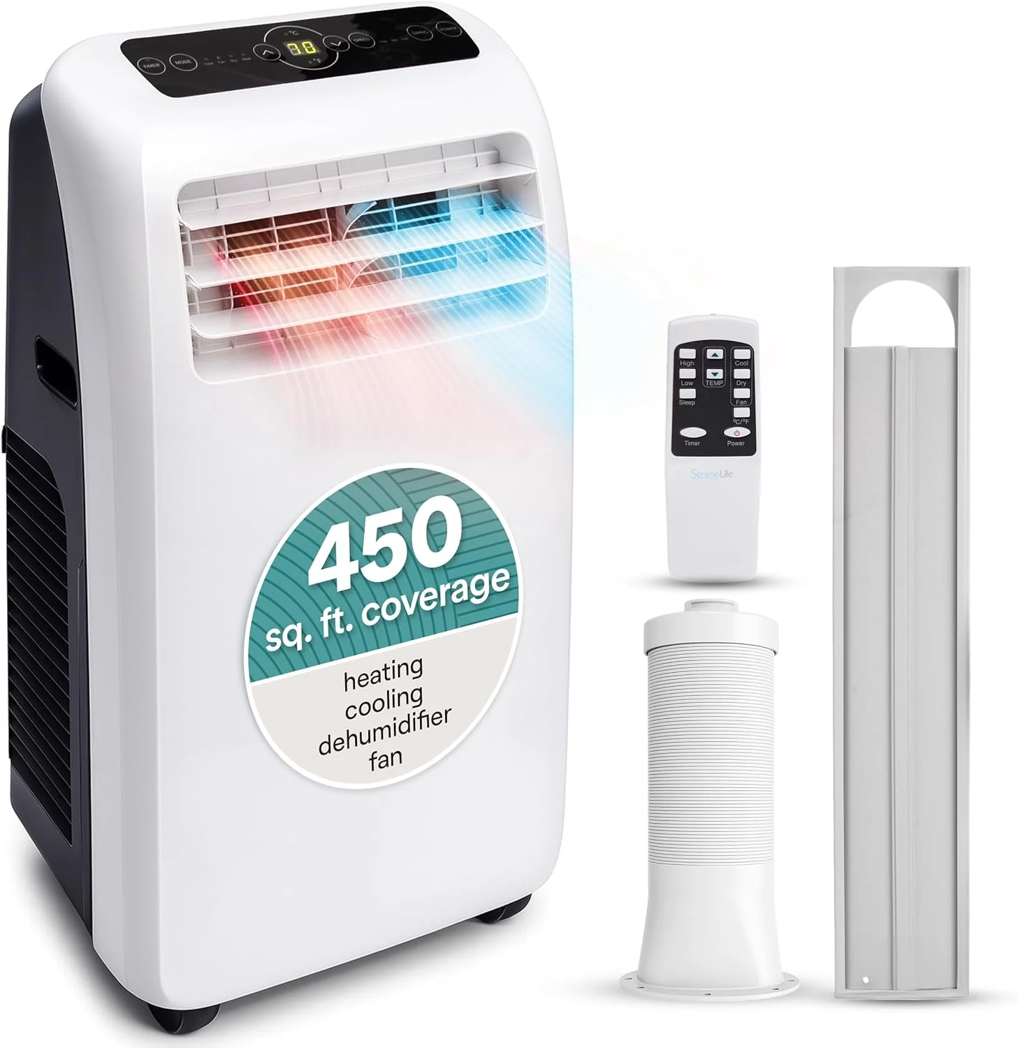 SereneLife Small Air Conditioner Portable 12,000 BTU with Built-in Dehumidifier - Portable AC Unit for Rooms up to 550 sq ft - Remote Control, Window Mount Exhaust Kit