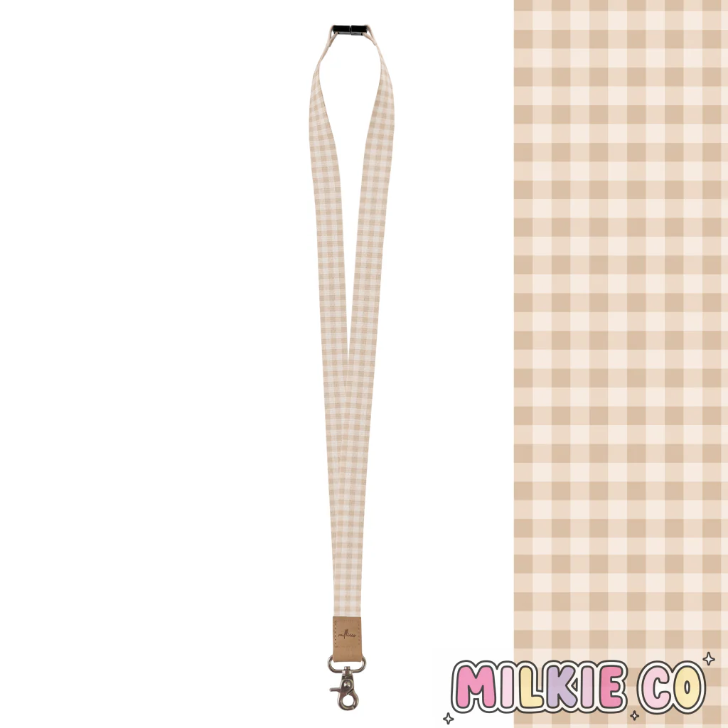 Beige Gingham Fabric Lanyard