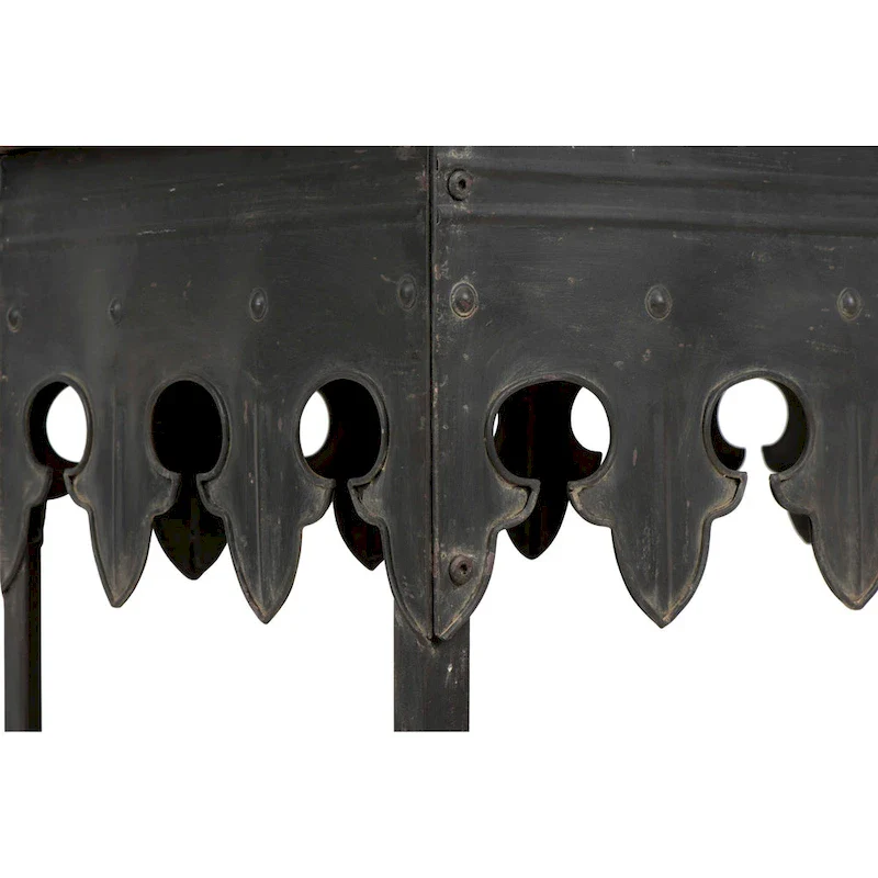 Zinc-Finished Metal and Wood Scalloped Edge Sofa Table