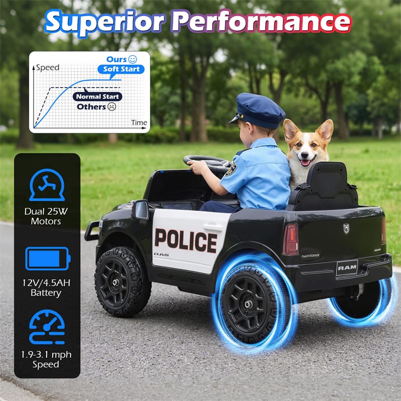12V Kids Ride-On Truck Car Licensed RAM 3500 Electric Vehicle with Remote Control, Soft Start & LED Lights, Ride On Toy for Boys Girls Aged 3+