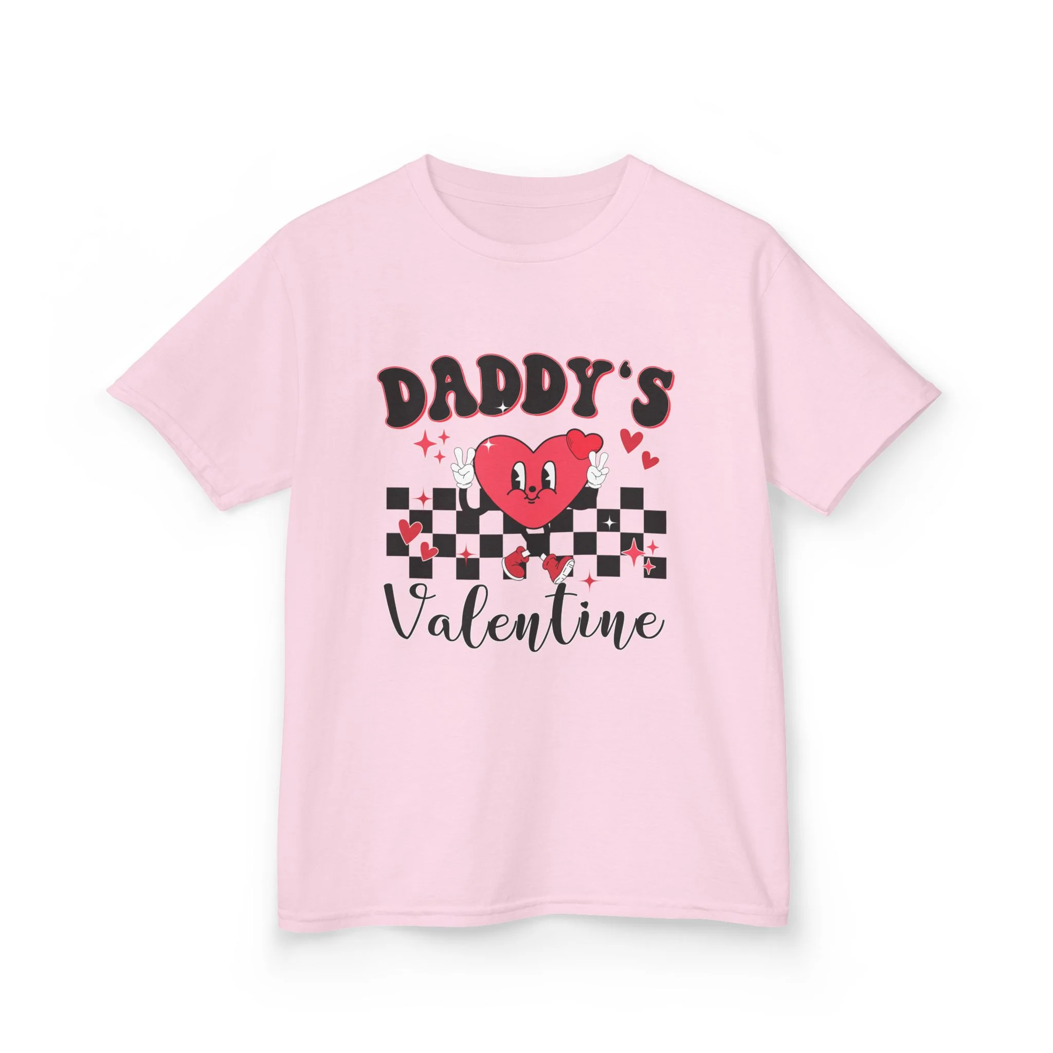 Daddy's Valentine Kids Tee | Heart Character, Checkerboard Valentine Shirt