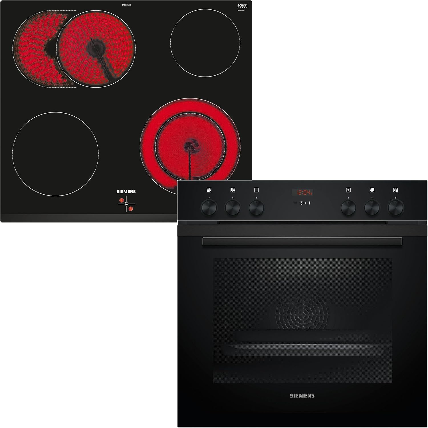 Siemens EQ211KAAB Einbau-Herd-Set iQ300, Integrierbare Herd-Kochfeld-Kombination 60 cm breit, Schnellaufheizung, granit Glanz Emaille, 3D Heißluft, Bräterzone, Schwarz