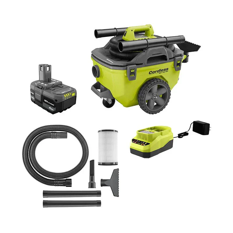 ONE+ 18V Cordless 6 Gal. Wet/Dry Vacuum Kit with 4.0 Ah Battery, Charger and Vacuum Accessories P770KN