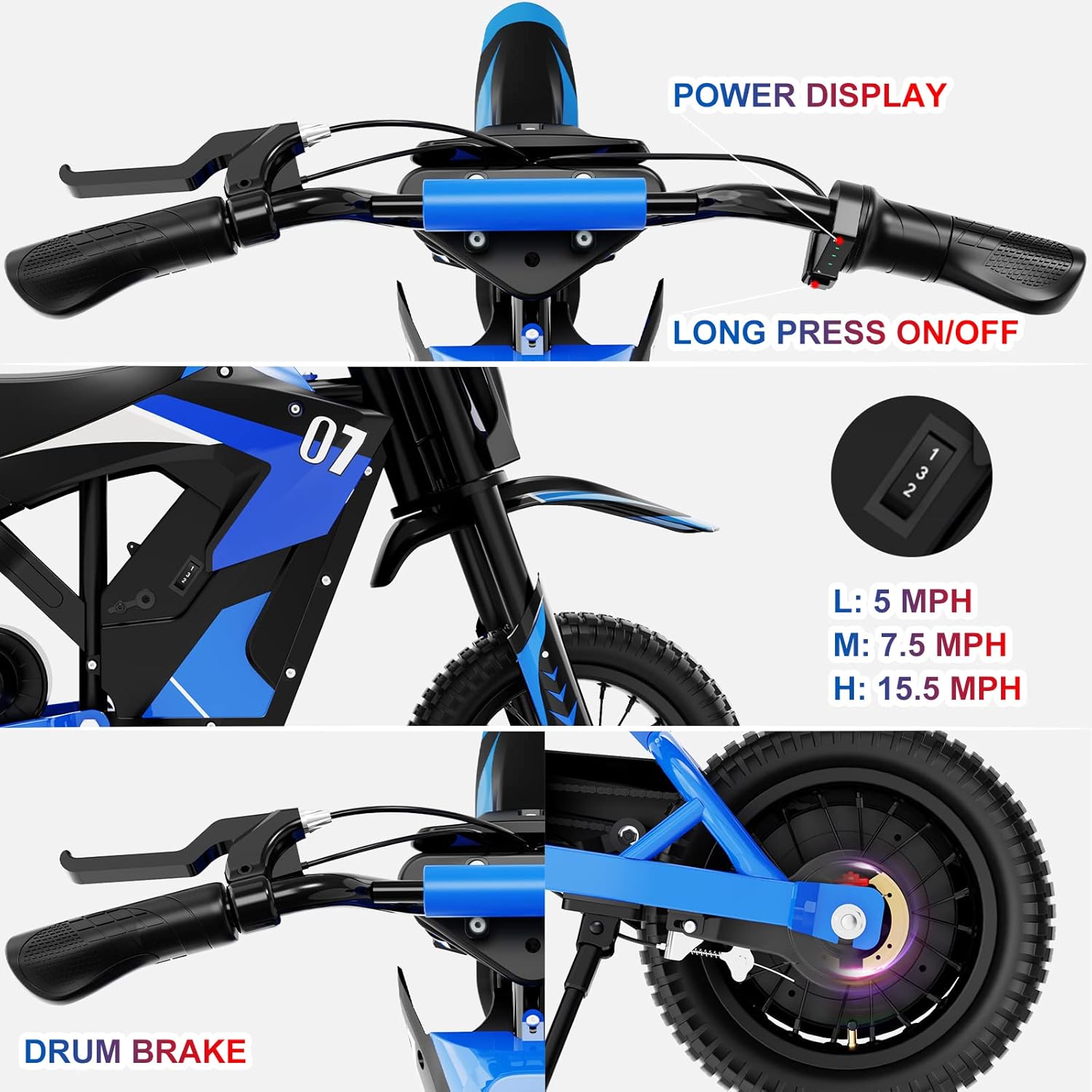 EVERCROSS EV12M Elektro Motorrad Kinder, Elektromotorrad mit 300W Motor, 8/12/25 KMH Geschwindigkeitsmodus, 15KM Lange Reichweite, 12 Zoll Luftreifen, Moto Cross für Kinder von 3–12 Jahren