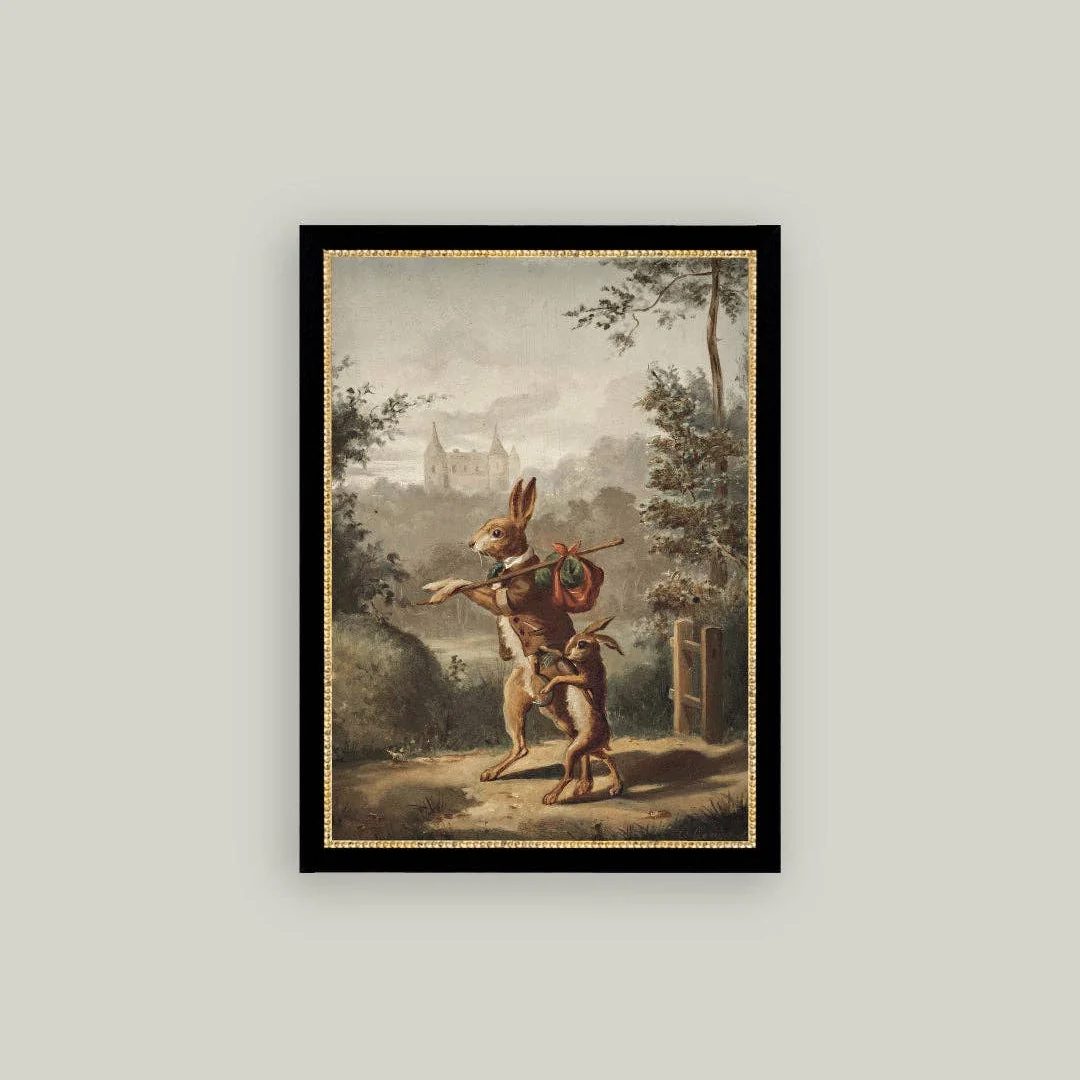Traveling Rabbit Framed Antique Inspired Art