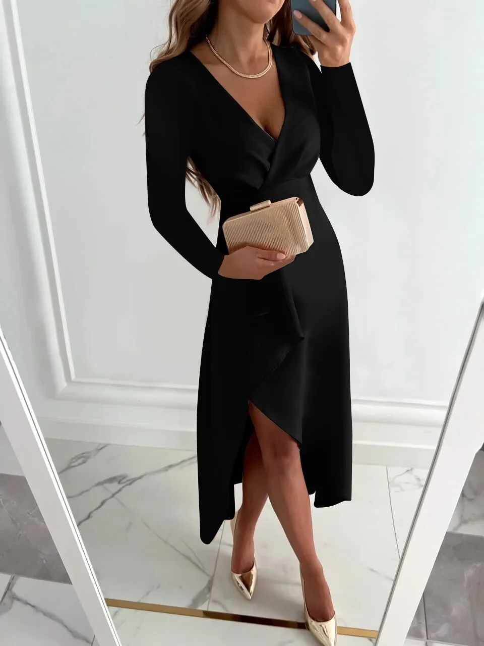 Women��s Elegant V Neck Midi Dress Summer Sheath Style